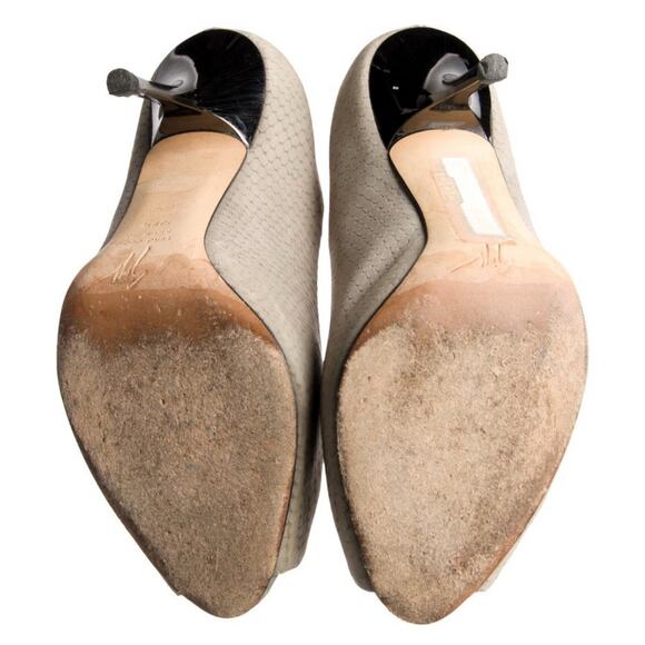 GIUSEPPE ZANOTTI Sloane Beige Snake Peep Toe Stiletto Platform Heels EU 38.5/8.5 - Picture 5 of 5